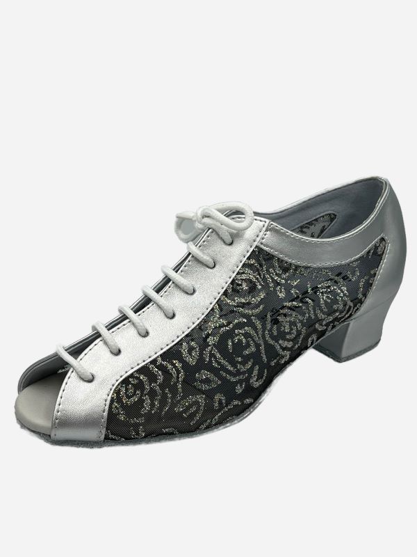 GO4055, Silver Leather / Black Pattern Mesh