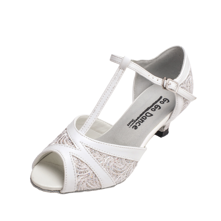 GO7305, White Leather / Silver Glitter