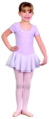 DS-293 Child Cotton blend short sleeve leotard features a bow and rhinestone rosette neck trim
