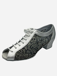 GO4055, Silver Leather / Black Pattern Mesh